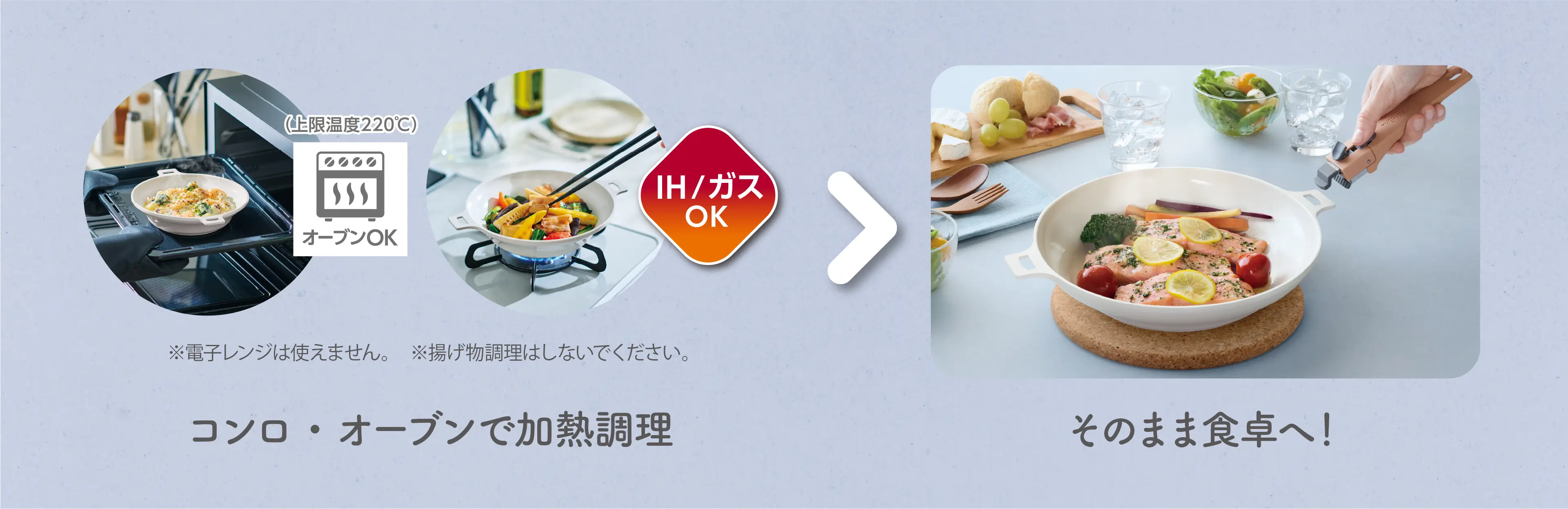 コンロ・オーブンで加熱調理の説明画像　料理もできるお皿5点セットGA_調理後にそのまま食卓へ！の画像
