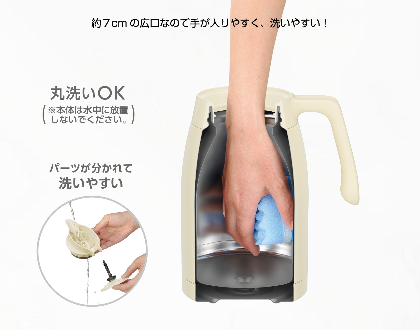 スポンジでポットの内側を洗っている画像