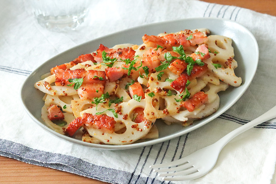 焼きれんこんとベーコンのマスタードマリネ画像