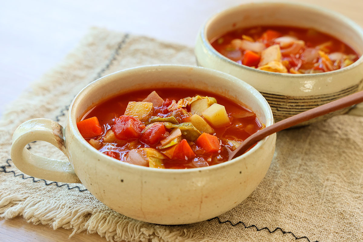 春野菜のほったらかしミネストローネの盛り付け写真