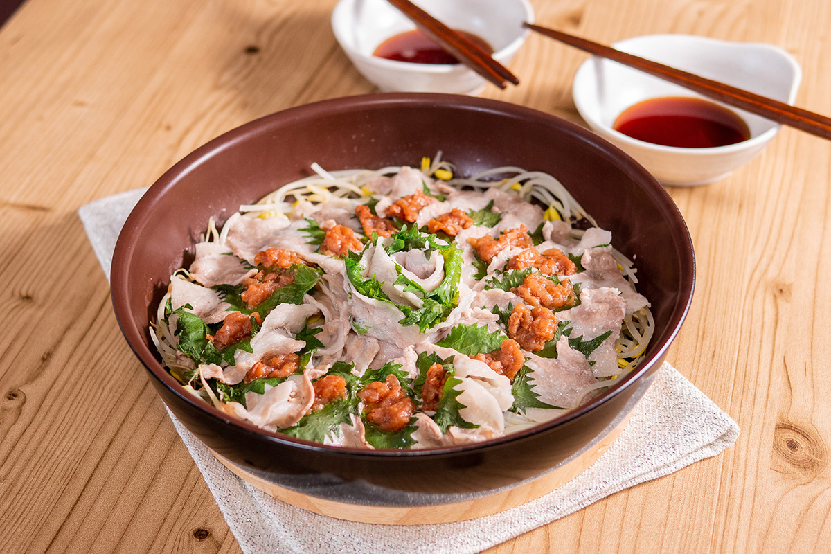 梅じそ豚バラ無水鍋風の出来上がり写真