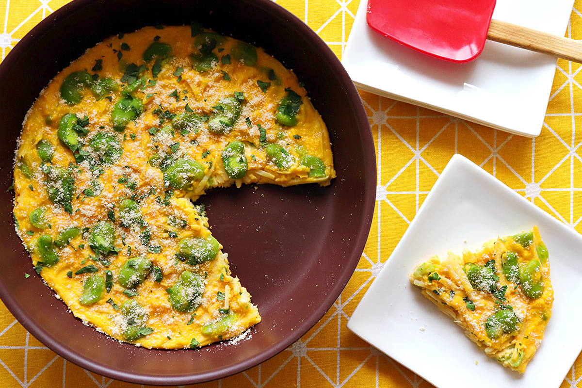 そら豆とタケノコのフリッタータの出来上がり写真