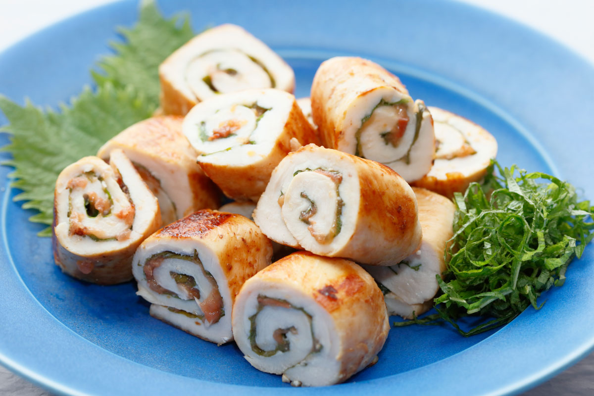 しそたっぷり！梅ささみ巻きの盛り付け写真