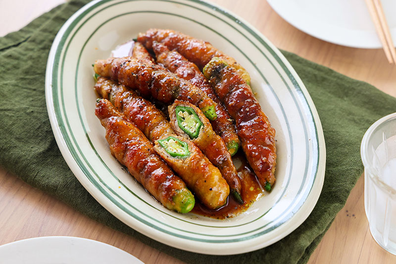 オクラの肉巻きの盛り付け例の写真