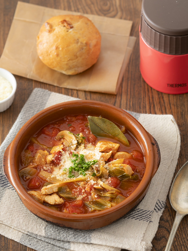 鶏むね肉のトマト煮スープ スープジャーレシピ レシピ サーモス 魔法びんのパイオニア