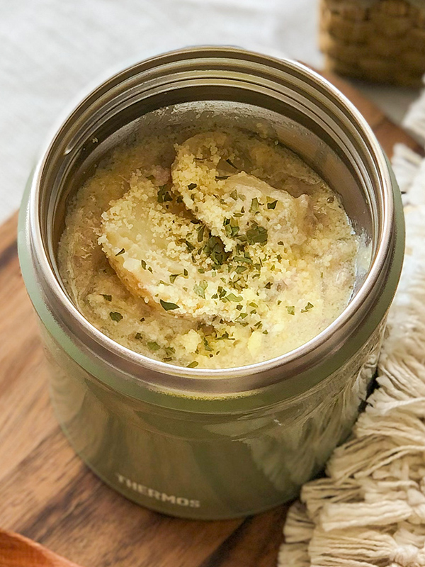 豆乳でほっこり温まる！ミートグラタン風スープ | スープジャーレシピ